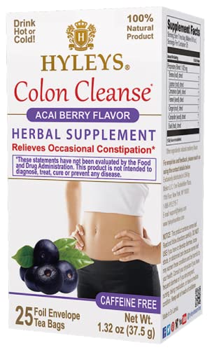 Hyleys Colon Cleanse Tea Acai Berry Flavor - 25 Tea Bags (12 Pack - 300 Tea Bags Total)