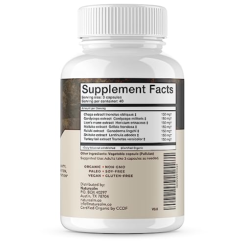 Naturealm Sacred 7 Mushroom Extract Capsules - Chaga, Cordyceps, Lion's Mane