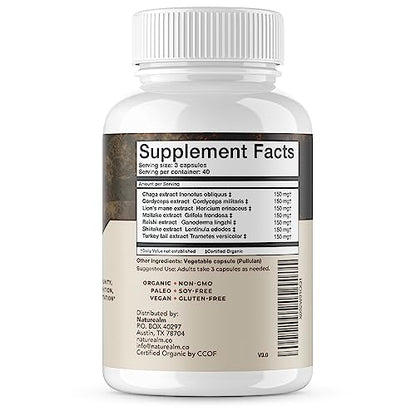 Naturealm Sacred 7 Mushroom Extract Capsules - Chaga, Cordyceps, Lion's Mane