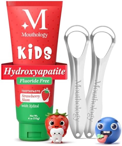 Mouthology Kid's Strawberry Toothpaste and Kid's Tongue Scraper