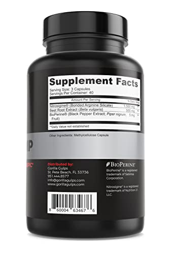 Gorilla Gulps - Primal Pump Nitric Oxide Supplement Nootropic 1500mg Nitrosigine L