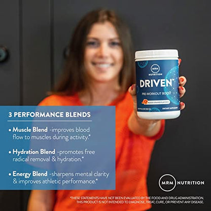 MRM Nutrition Driven Pre-Workout Powder | Strawberry Kiwi Flavored | 125mg Caffeine