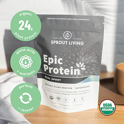 Sprout Living, Epic Protein, Plant Based Protein & Superfoods Powder, Real Sport