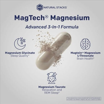 Natural Stacks Magtech Magnesium Value Bundle - 3 Forms of Magnesium - Featuring Magtein L-Threonate - Supports Relaxation and Brain Health* - 270 Total Capsules