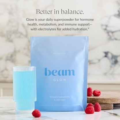 BEAM Glow, Hormone Balance for Women, Thyroid Support for Women, Natural Hormone Support Powder with Selenium and Bromelain, PMS Relief, Energy, Hair Skin & Nails, Vegan, No Sugar, 15 Servings