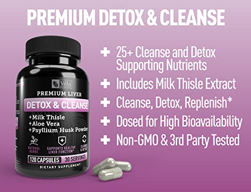 Véla Colon Cleanse & Liver Detox Formula Cleanse - 22 Herbs with Milk Thistle, Turmeric