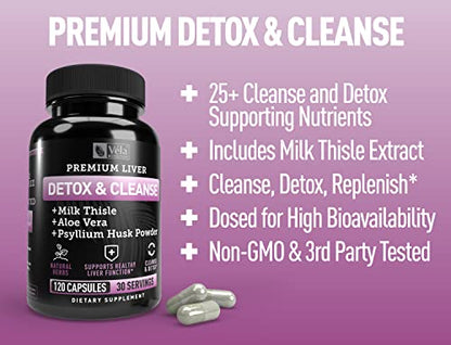 Véla Colon Cleanse & Liver Detox Formula Cleanse - 22 Herbs with Milk Thistle, Turmeric