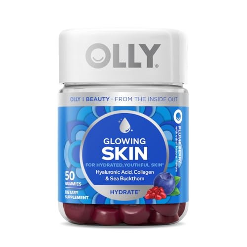 OLLY Glowing Skin Gummy, 25 Day Supply (50 Count), Plump Berry, Hyaluro