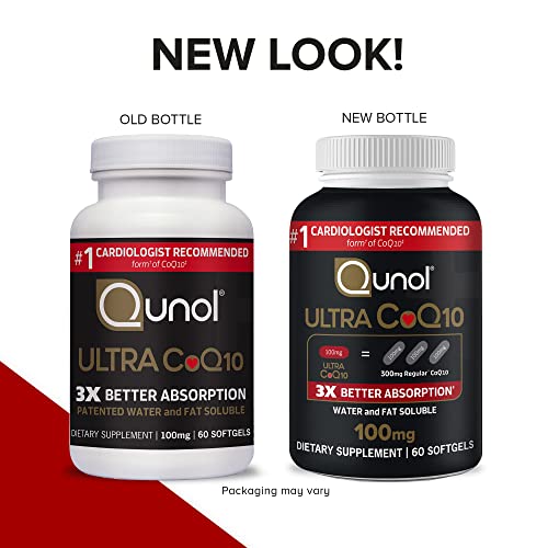 Qunol CoQ10 100mg Softgels, Ultra CoQ10 100mg, 3x Better Absorption, Antioxidant