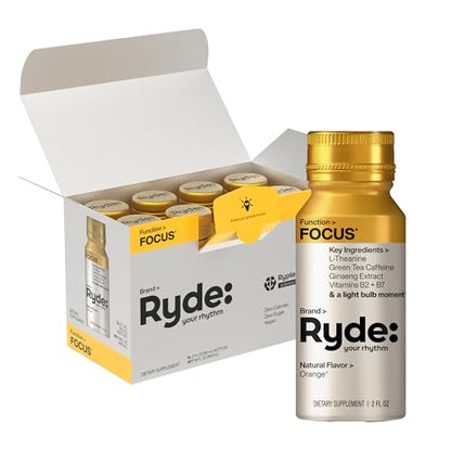 RYDE Bundle, Relax + Focus Shots, L-Theanine, Ginseng, Chamomile and Caffeine, Zero Calories, Zero Sugar, Pack of 16
