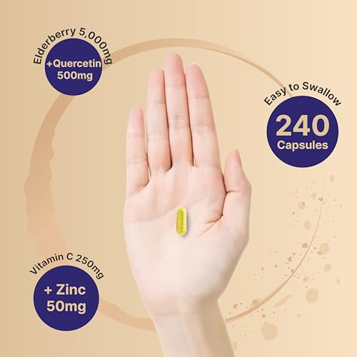 NatureBell Sambucus Elderberry Capsules, 5000mg Per Serving with Quercetin 500mg