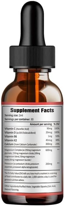 Potassium Magnesium Supplement Liquid Drops - High Absorption Potassium Supplement with Magnesium, Calcium, Vitamin D3 K2, Vegan, Non-GMO Potasio Support Leg Cramps, Bone, Muscle - 2 Fl oz
