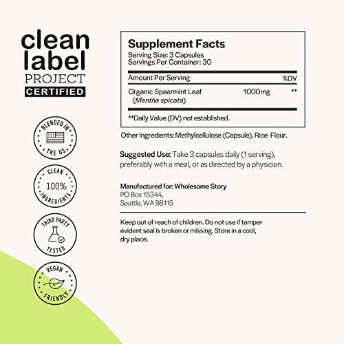 Organic Spearmint Capsules | Great Alternative to Spearmint Tea | 1000mg Spearmint Leaf