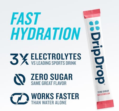 DripDrop Hydration Sugar Free Electrolyte Packets, Variety Pack, 64 Count | Lemon Lime, Watermelon, Peach, Passion Fruit, Cherry Limeade, Citrus, Orange, Strawberry Lemonade; Zero Sugar; Single Serve