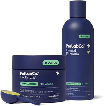 PetLab Co. – Fresh Breath Bundle: Dental Powder for an Effortless Deep Clean in 1 Scoop for Small Dogs & Dog Mouthwash to Support Overall Oral Hygiene - Easy to Use – Innovative Formulas