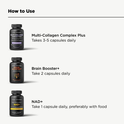 Vital Vitamins Age Defying Bundle: Multi-Collagen Plus, Brain Booster Plus, NAD+