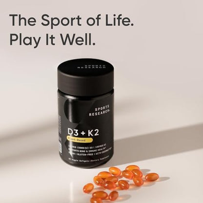 Sports Research Vitamin D3 + K2 with 5000iu of Plant-Based D3 & 100mcg of Vitamin