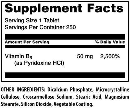 Amazing Formulas Vitamin B6 Pyridoxine 50mg 250 Tablets Supplement | Non GMO | Gluten Free | Made in USA