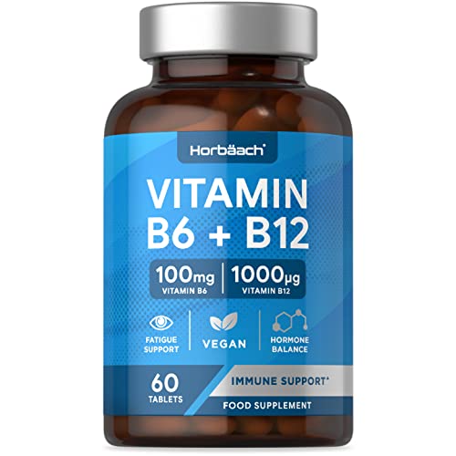 Vitamin B6 and B12 Tablets High Strength | 60 Count | with 100mg of Vitamin B6 