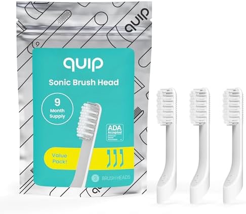 Quip Metal Sonic Electric Toothbrush for Adults with Replacement Heads Product Bundle - Timed Ravel with Soft Bristles and Travel Case with 3 Pack Brush Head Refills - Twilight Faded Blue