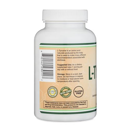 L-Tyrosine 1,000mg per Serving, 120 Veggie Capsules (L Tyrosine Supplement for Memory