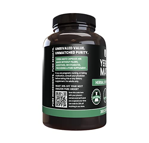 PURE ORIGINAL INGREDIENTS Yerba Mate (365 Capsules), No Magnesium Or Rice Fillers