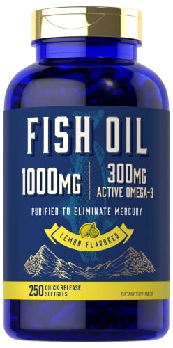 Fish Oil 1000mg | 300mg Omega 3 | 250 Count | Non-GMO and Gluten Free Supplement