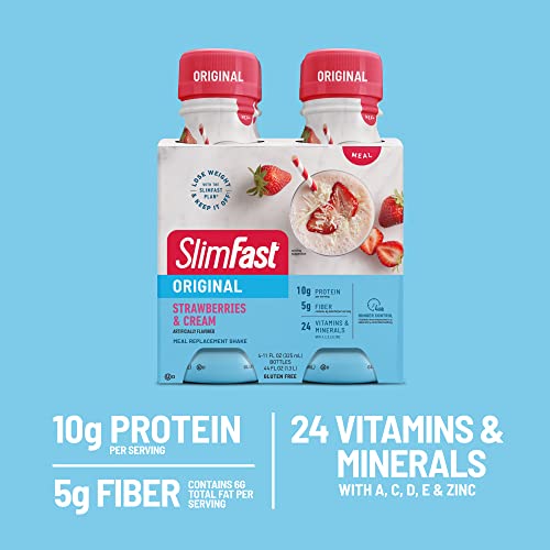 SlimFast Meal Replacement Shake, Original Strawberries & Cream, 10g of Ready to Drink