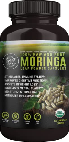 Supreme Herbals, 100% Raw and Pure Moringa Leaf Powder Capsules. Organic Certified 