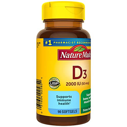 Nature Made Vitamin D3 2000 IU (50 mcg), Dietary Supplement for Bone, Teeth, Muscle