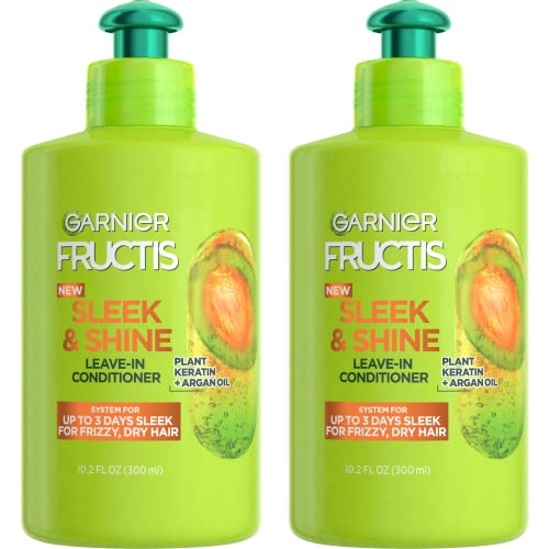 Garnier Fructis Sleek & Shine Leave-In Conditioning Cream for Frizzy, Dry Hair, Plant 