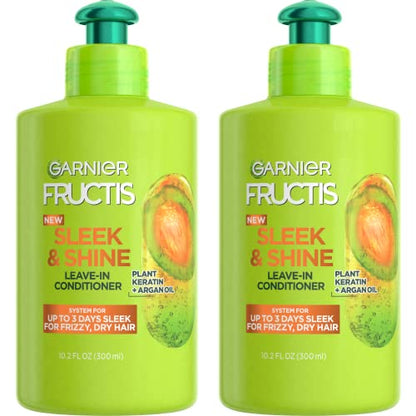 Garnier Fructis Sleek & Shine Leave-In Conditioning Cream for Frizzy, Dry Hair, Plant 