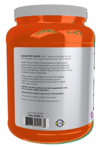 NOW Sports Nutrition, Whey Protein Concentrate, 24 g With BCAAs, Unflavored Powder