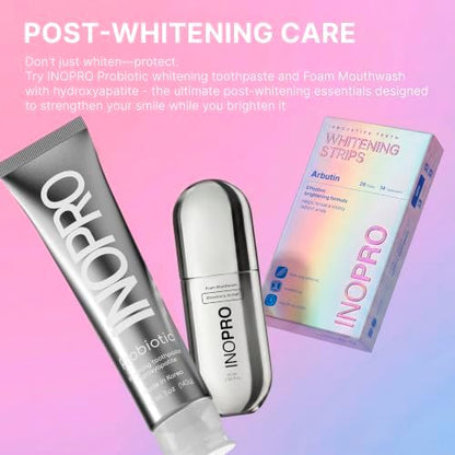InoPro Teeth Whitening Strips 14 Treatments Kit + Foam Mouthwash with Nano-Hydroxyapatite, Xylitol, Hyaluronic Acid, Vinamin C - Vanilla Gelato