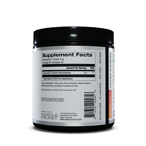 Muscle Feast Creapure Creatine Monohydrate Powder, Vegan Keto Gluten-Free, All Natural
