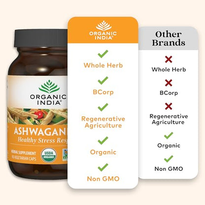 ORGANIC INDIA Ashwagandha Herbal Supplement - Vegan, Gluten-Free, Kosher