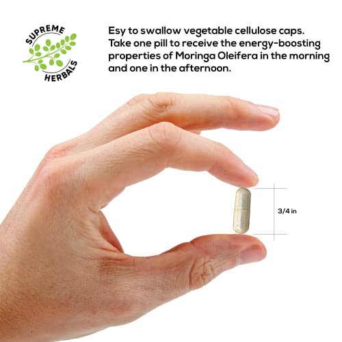 Supreme Herbals, 100% Raw and Pure Moringa Leaf Powder Capsules. Organic Certified
