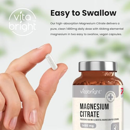 Magnesium Citrate - 1480mg High Strength - 240 Capsules (4 Month Supply) - Vegan