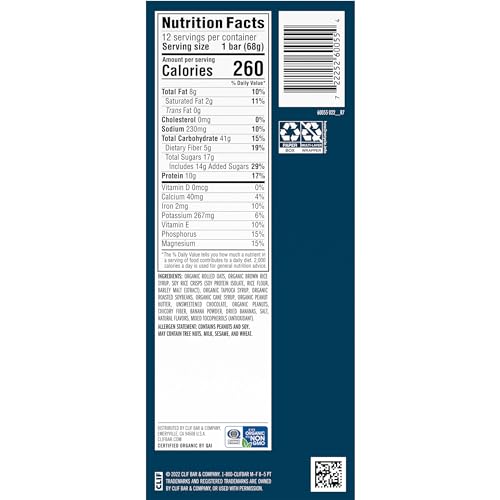 Clif Bar - Peanut Butter Banana with Dark Chocolate Flavor - Made with Organic Oats