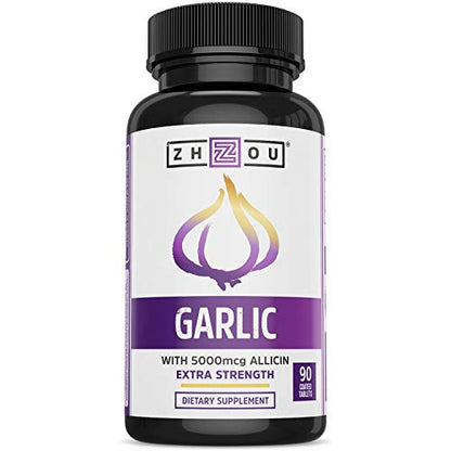 Zhou Nutrition Garlic Supplement With Allicin, Extra Strength 5000mcg Allicin Per Serving