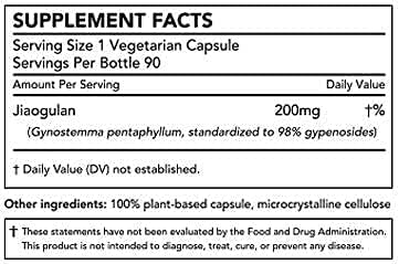 Jiaogulan Extract Supplement, Highest Strength, 98 Percent Gypenosides, Natural AMPK Activator, Non GMO, Gluten Free, 90 Gynostemma Pentaphyllum Capsules, Vegan