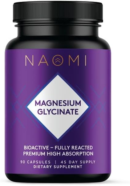 NAOMI Magnesium Glycinate 220mg - Fully Chelated for High Absorption - Supports Restful Sleep, Calm, Muscle Relaxation & Mood - Gentle on Stomach, No Laxative Effect, Non-GMO, Vegan, 30-Day Supply