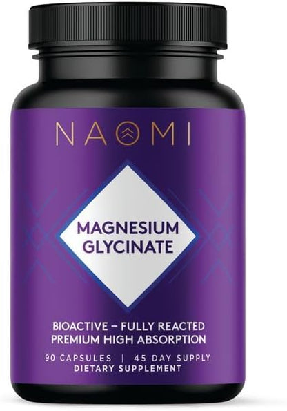 NAOMI Magnesium Glycinate 220mg - Fully Chelated for High Absorption - Supports Restful Sleep, Calm, Muscle Relaxation & Mood - Gentle on Stomach, No Laxative Effect, Non-GMO, Vegan, 30-Day Supply