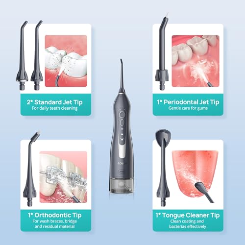 Water Dental Teeth Flosser Pick: 300ML Rechargeable Travel Irrigation Cleaner IPX7 Waterproof Portable Cordless Teeth Cleaning Pink and Grey