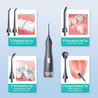 Water Dental Teeth Flosser Pick: 300ML Rechargeable Travel Irrigation Cleaner IPX7 Waterproof Portable Cordless Teeth Cleaning Green and Grey