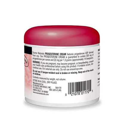 Source Naturals Progesterone Cream - Women's Health Support - High Purity, Paraben Free - 4 Ounce Jar