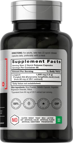 Horbäach Longjack Tongkat Ali 1600 mg | 120 Capsules | Longifolia Root Extract Powder