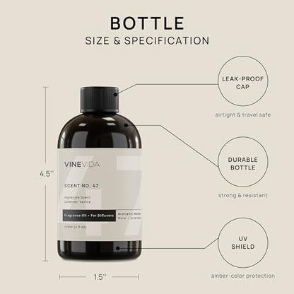 VINEVIDA [4 Fl Oz] Lavender Vanilla Fragrance Oil for Cold Air Diffusers, Essential Oils for Diffuser Oil Refill