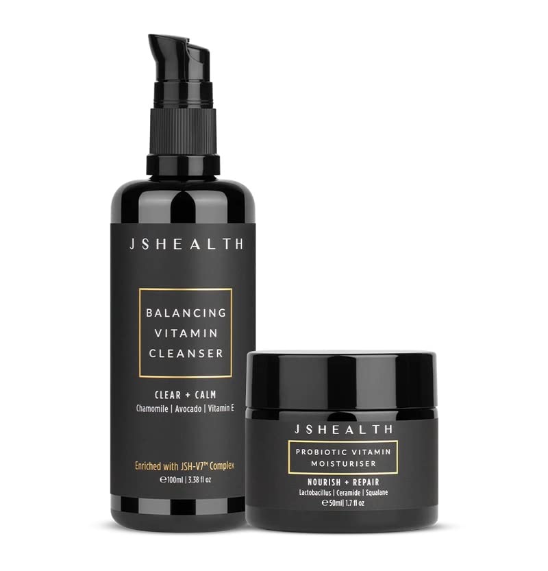 JSHealth Cleanse & Hydrate Skincare, Gentle Facial Cleanser & Moisturizer | With Sensitive Skin in Mind, Made with Vitamins C & E, Avocado Oil, & Chamomile