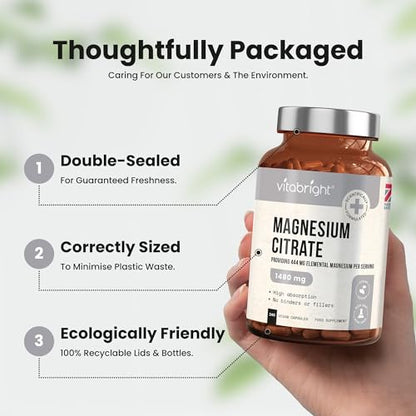 Magnesium Citrate - 1480mg High Strength - 240 Capsules (4 Month Supply) - Vegan